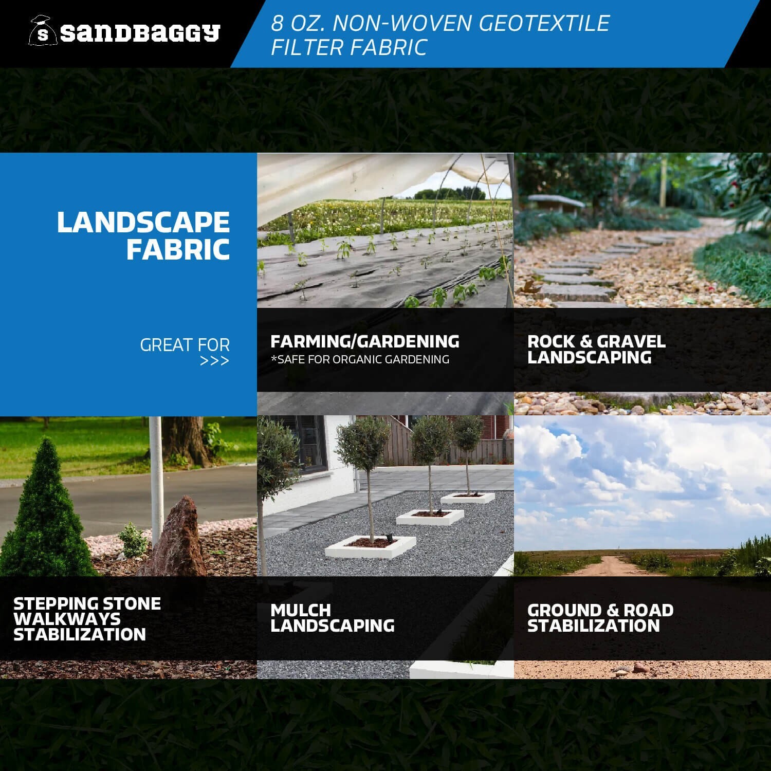 Sandbaggy Non Woven 8 oz Geotextile Landscape Fabric | 50 YEAR* | MADE IN USA