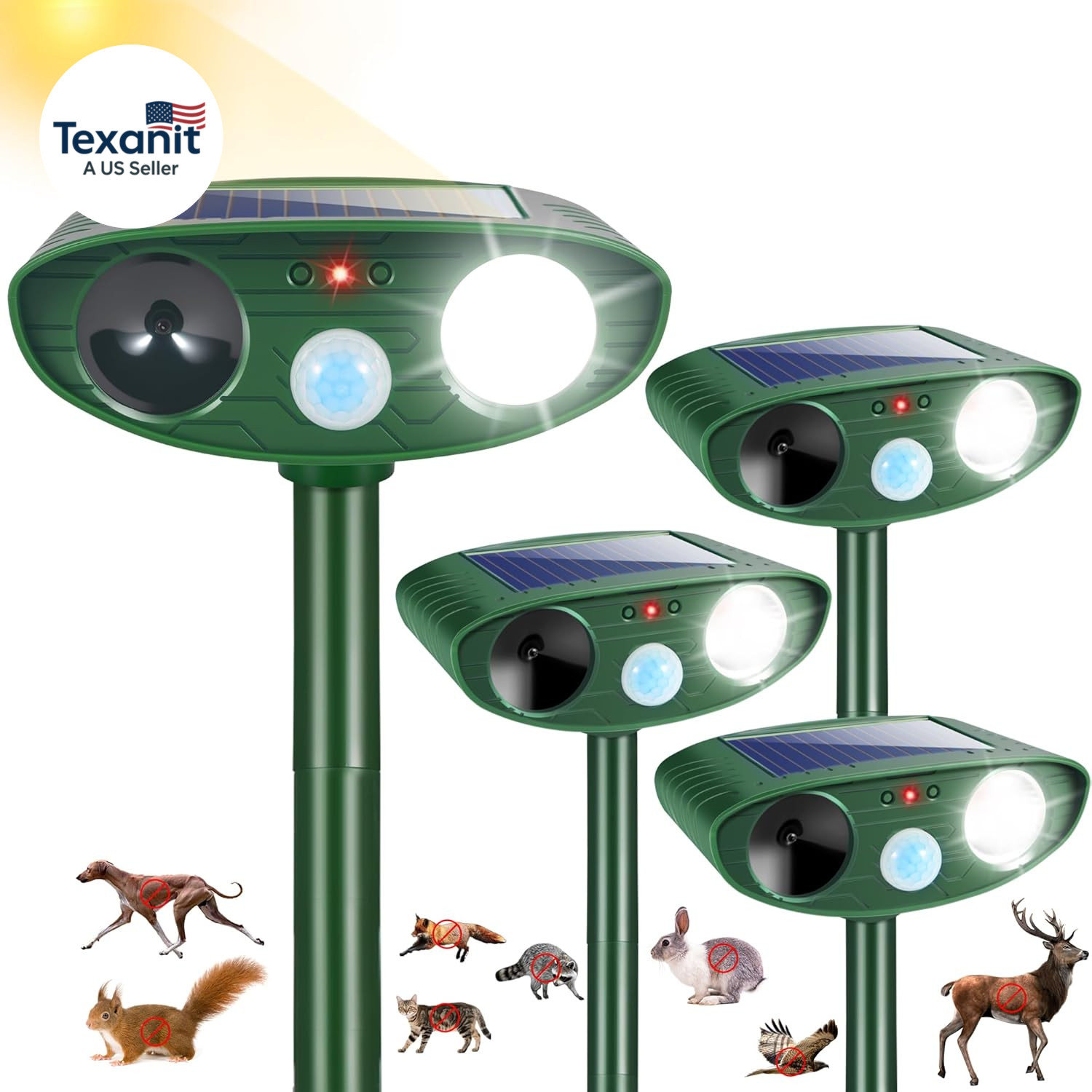 2026 New Squirrel Racoon Fortress Pro Deer Repellent, Solar Ultrasonic Animal Re
