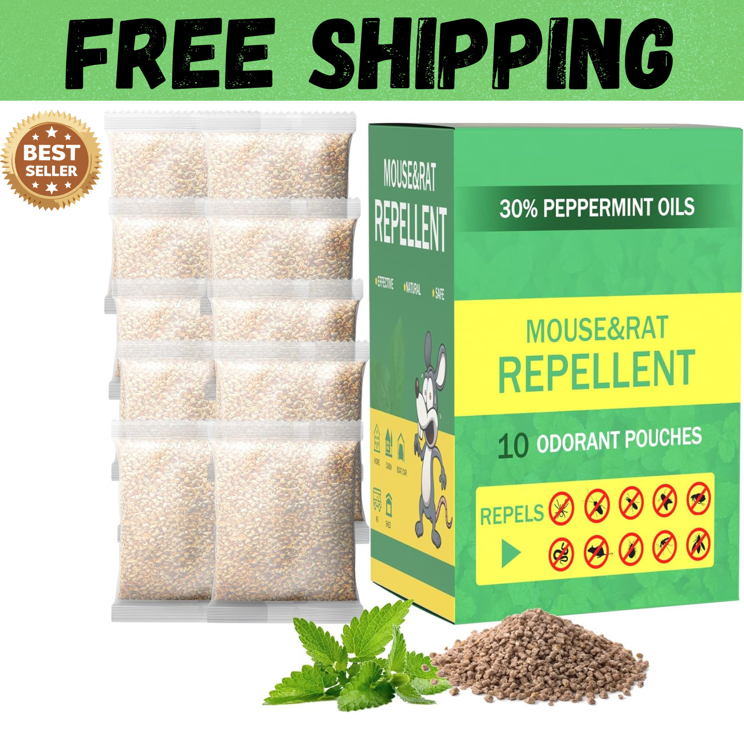 Vamoose Natural Rodent Repellent – 10 Pack Peppermint Oil – Mice & Rat Deterrent