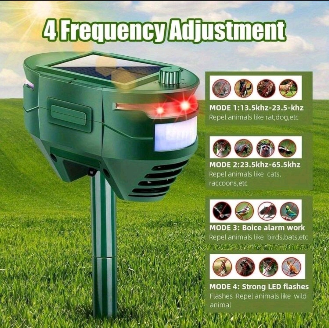 1 PCS Solar Powered Ultrasonic Animal Repellent Motion Sensor With 4 Adjustable