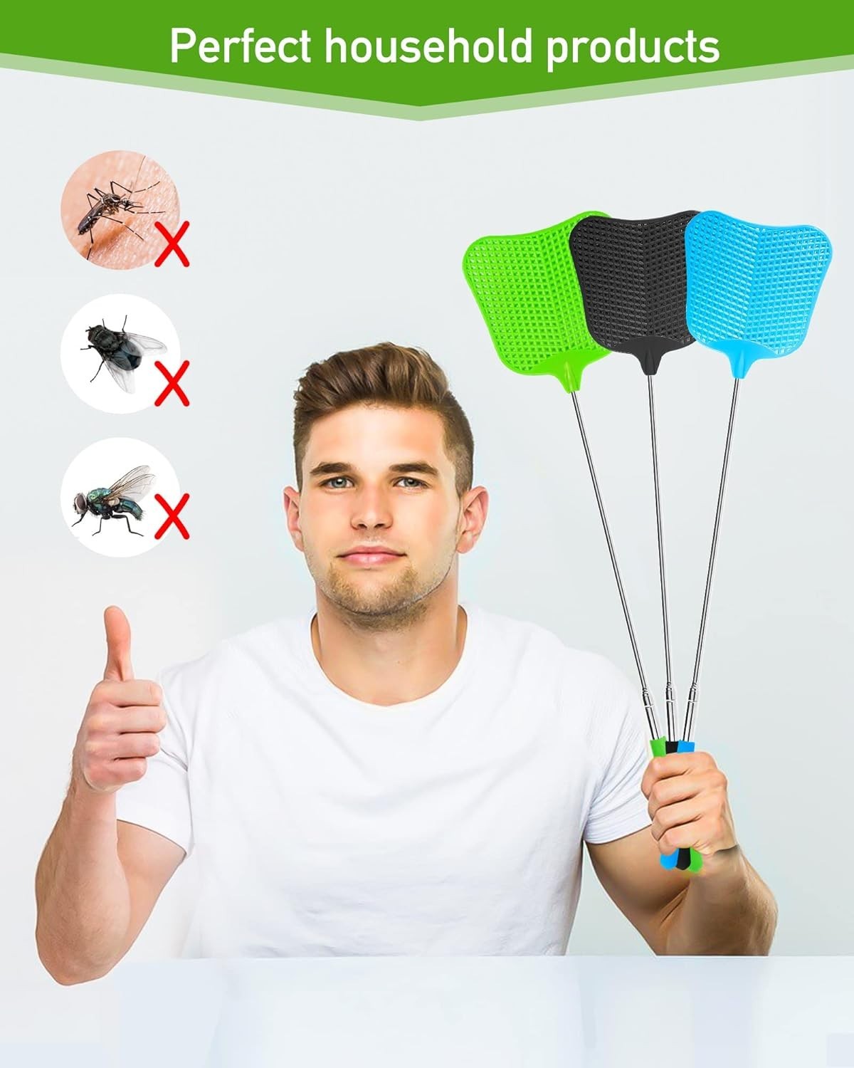 3 Pcs Fly Swatter, Fly Swatter Plastic,Telescopic Fly Swatters, Large Bug Swatte