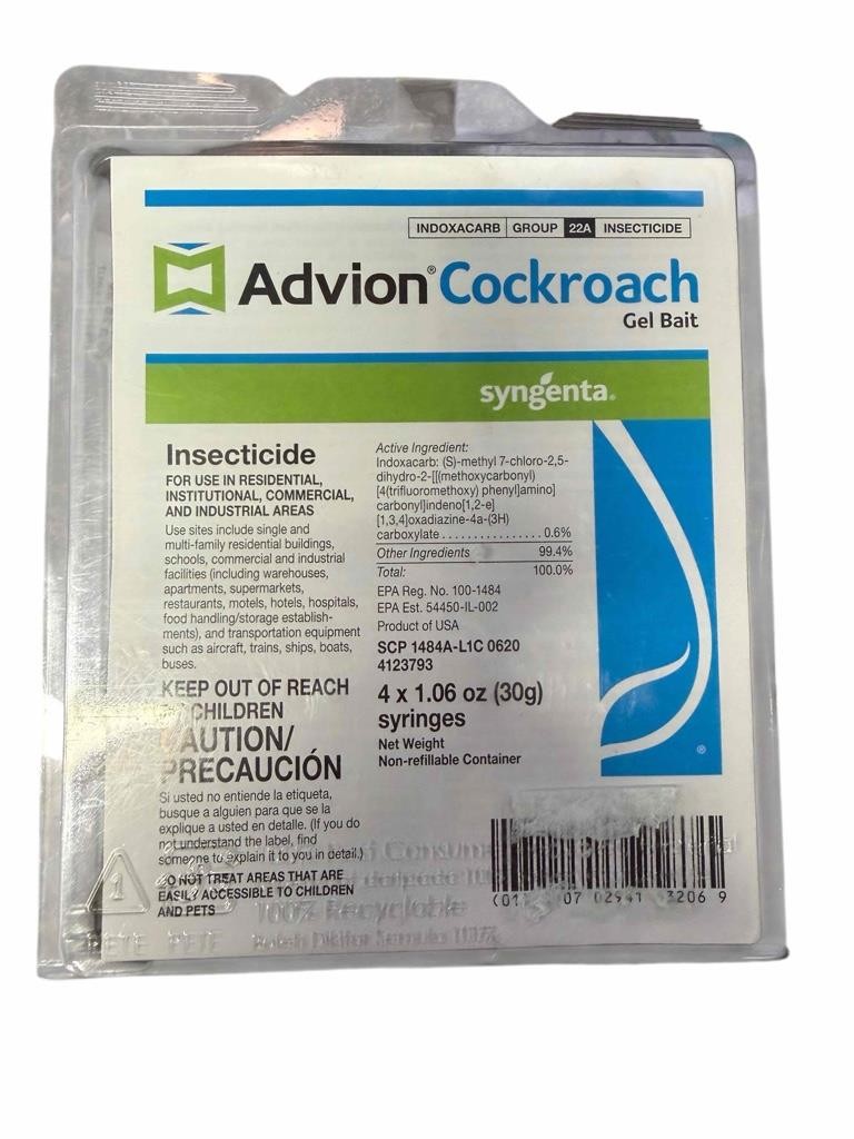NEW Syngenta Advion Cockroach Gel Bait 4 Syringes 30g each