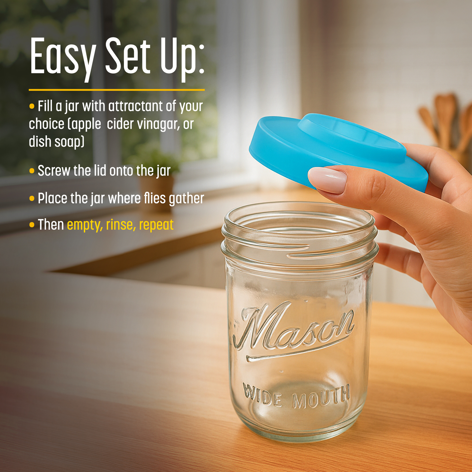 Fruit Fly Trap Lids for Wide Mouth Mason Jars