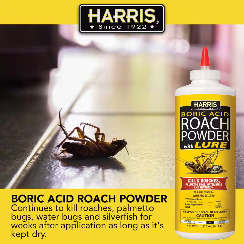 HARRIS Boric Acid Roach and Silverfish Killer Powder w/Lure for Insects (16oz)..