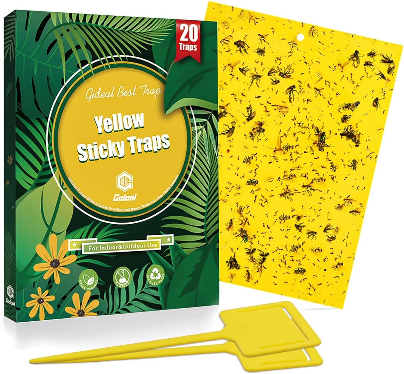 20-Pack Dual-Sided Yellow Sticky Traps for Flying Plant Insect Such as Fungus