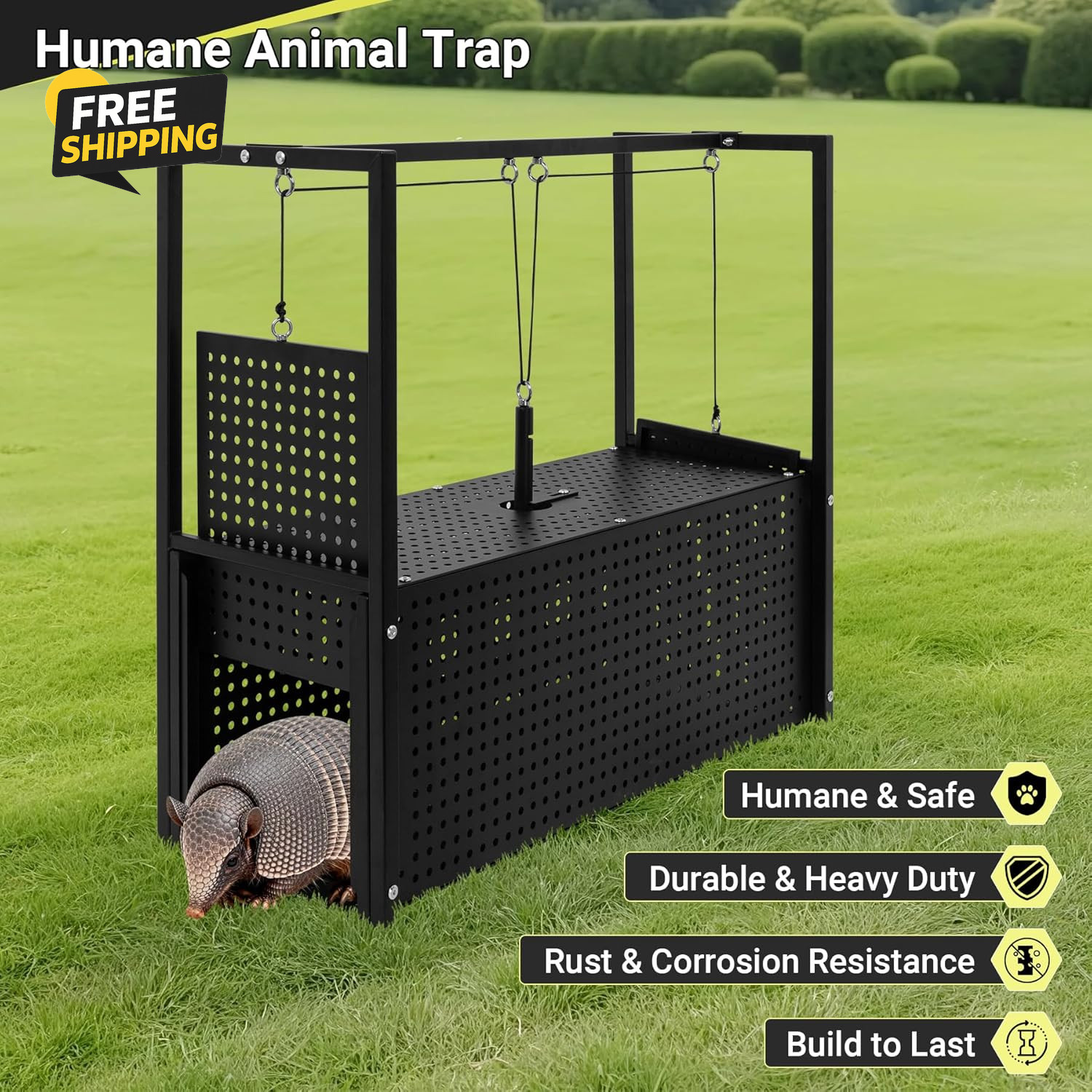 Live Animal Trap Cage 32’’, Heavy Duty Steel Live Animal Trap, Humane Catch