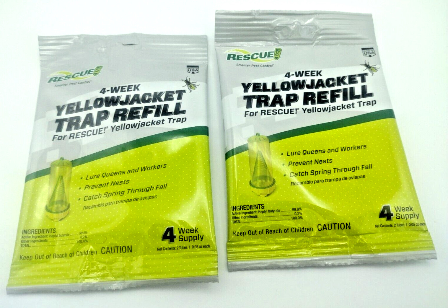 Rescue! Yellow Jacket Trap Refill 2 X DOUBLE Packs 8-Week Supply Wasps USA Made