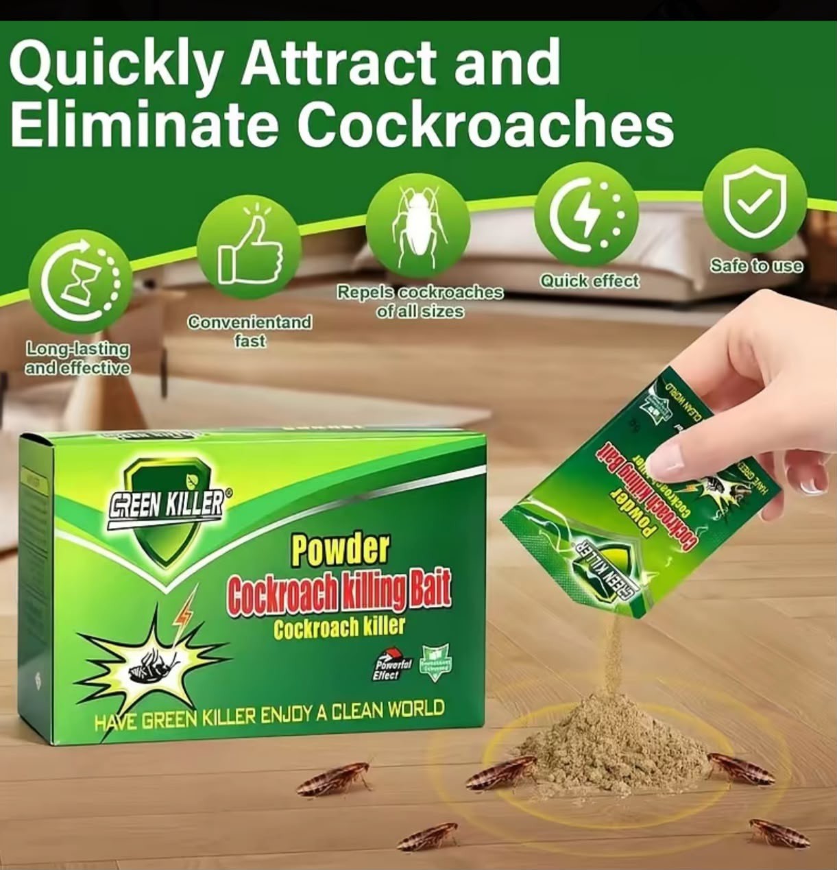 Green Killer Cockroach Killing Powder Bait, Kill Control Method, 5 g 10 pcs