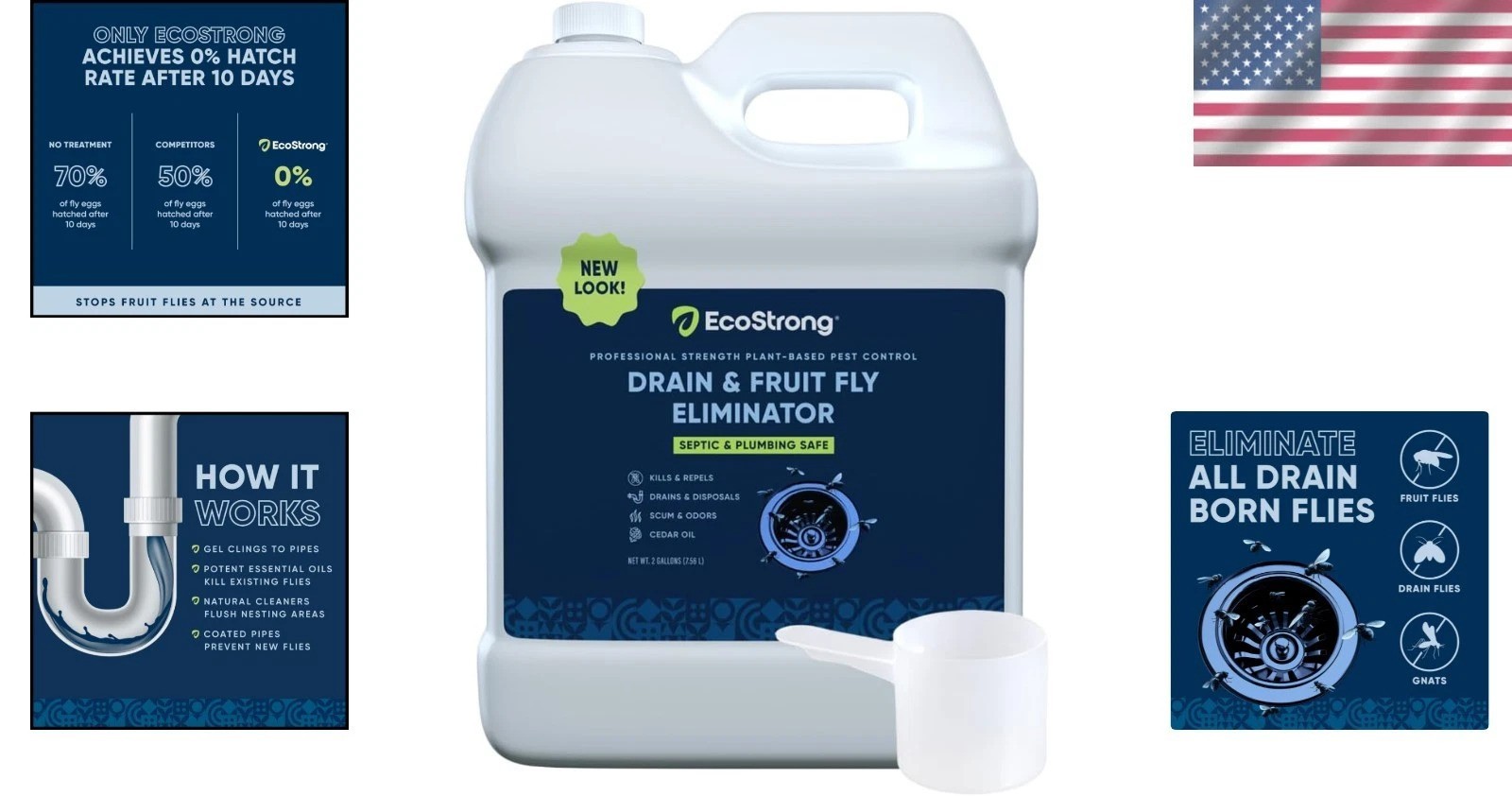 Dual Action Fruit Fly Drain Treatment – Eliminates Flies & Odors in 256 Fl Oz
