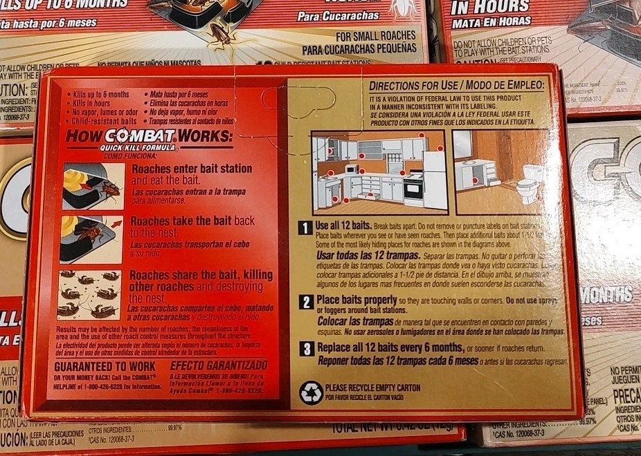 8 Boxes Of Combat Quick Kill Formula Small Roach Bait Stations (96 total)