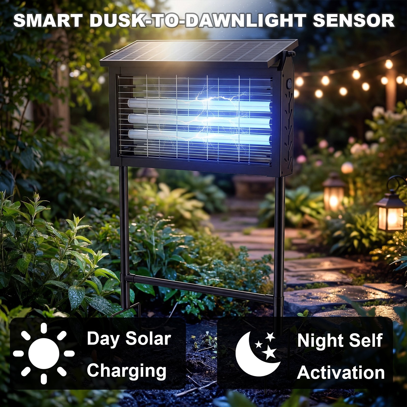 Solar Bug Zapper Outdoor Cordless Fly Trap Insect Zapper 4500V Mosquito Zapper，a