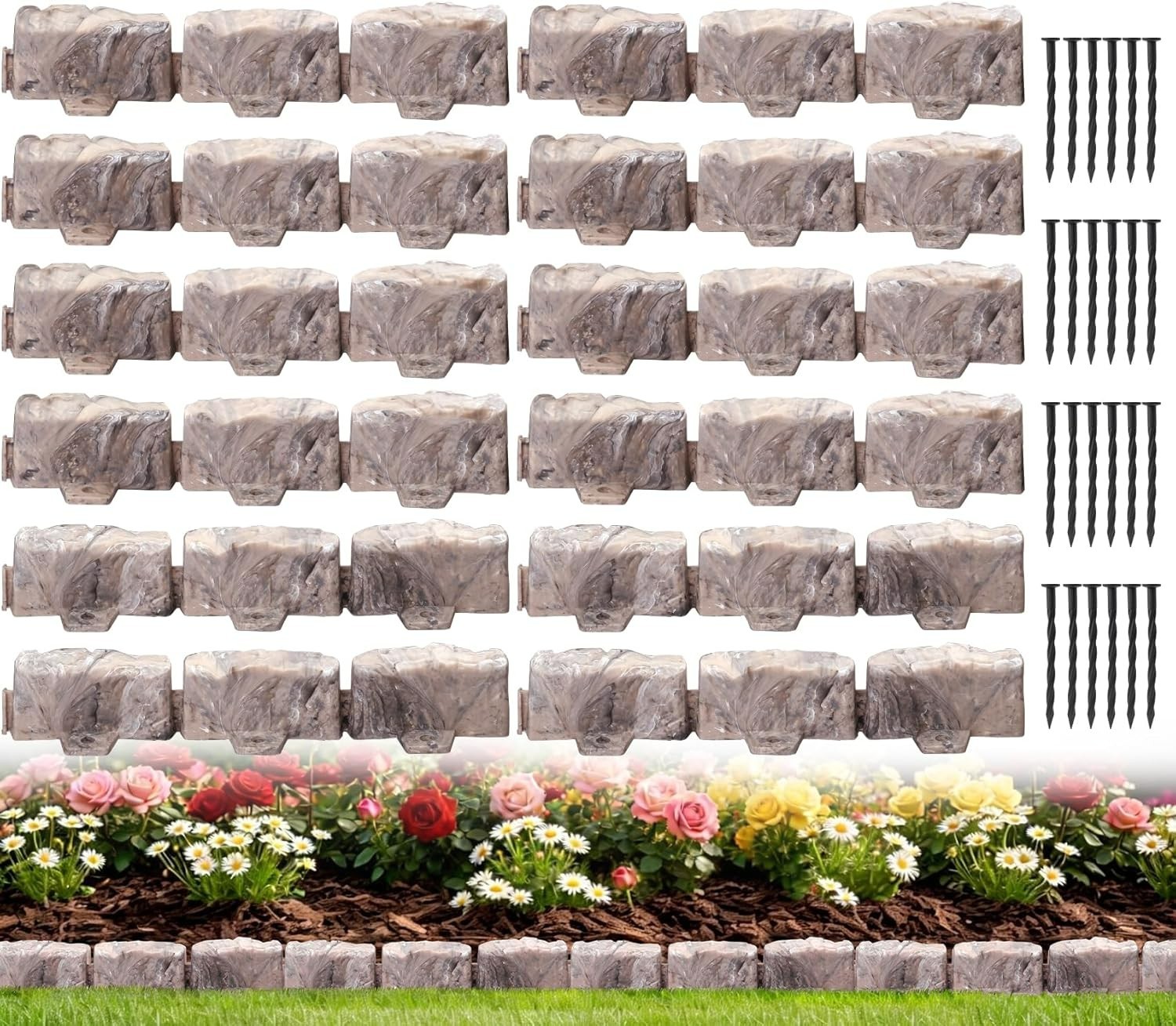 Landscape Edging Garden Edging Border Faux Stone Edging,17FT x 2.75 in Tall