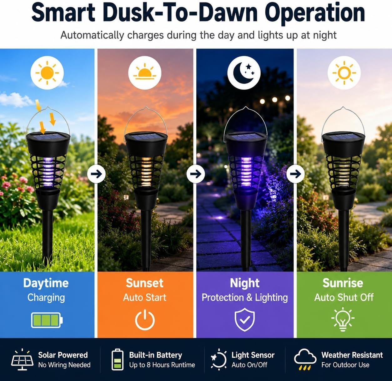 4 Pcs Solar Bug Zapper Waterproof Outdoor Mosquito Zapper Killer and Lighting Re
