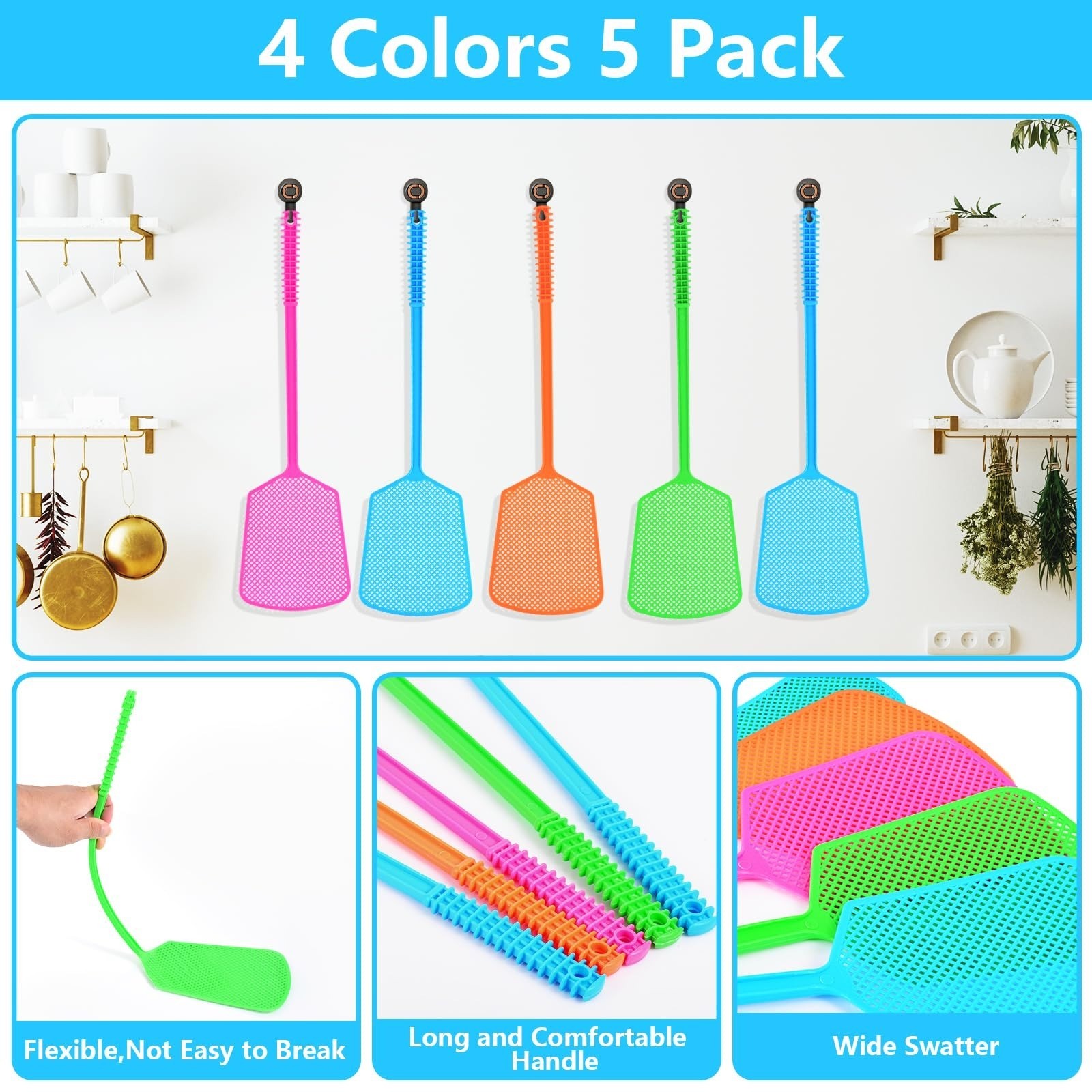 LifHap Heavy Duty Fly Swatter 5 Pack – Manual Plastic Bug Killer