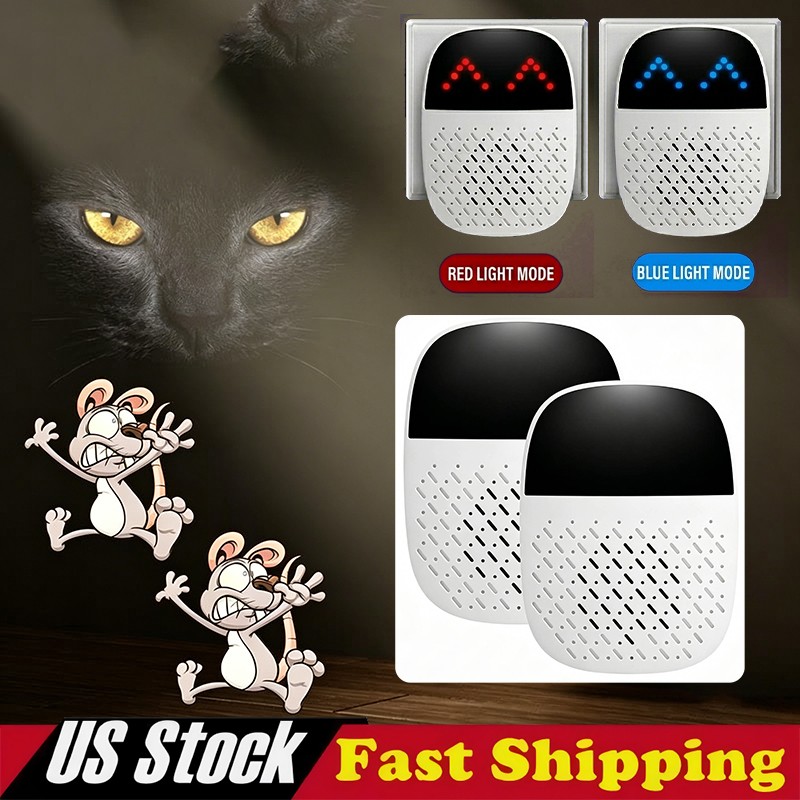 2Pcs Ultrasonic Repeller Plug In Electronic Mouse Roach Rodent Repellent Home US
