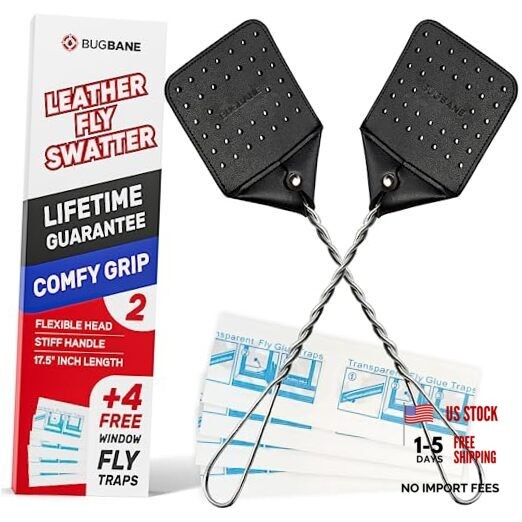 2 Leather Fly Swatter for Indoors. Long Handle, Heavy Duty Fly Swatter Manual