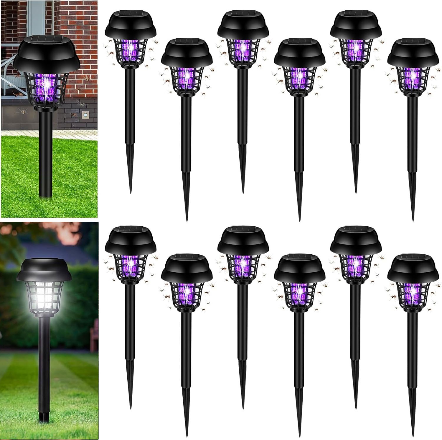 12Pcs Solar Bug Zapper Solar Mosquito Zapper Solar Powered Mosquito Killer Lamp
