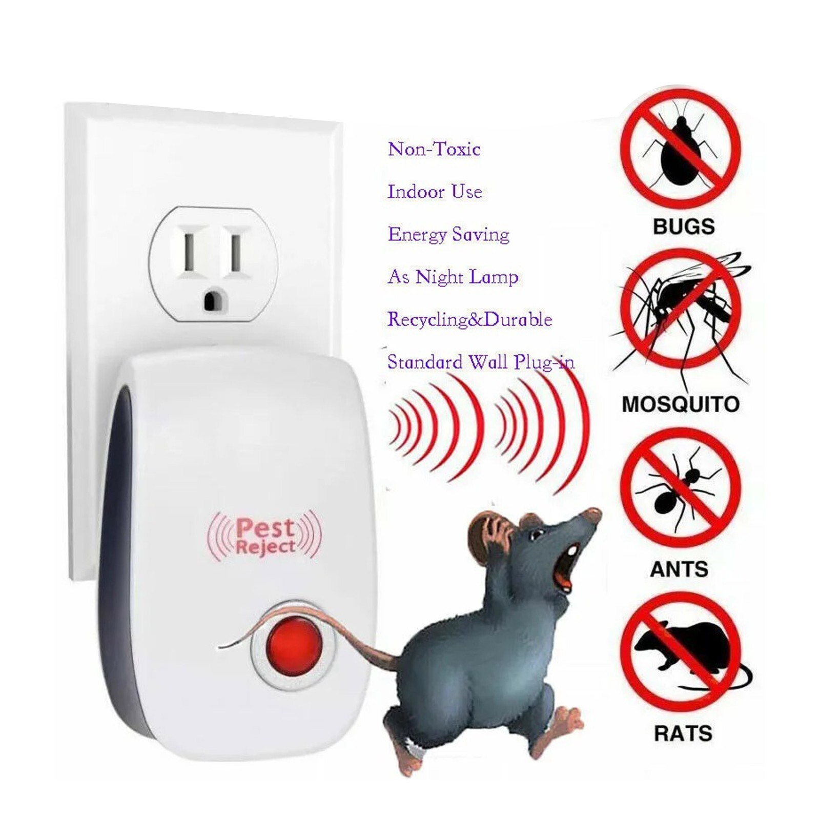 Ultrasonic Pest Insect Rodent Repeller Electronic Plug-In Mice Rat Cockroach Bug