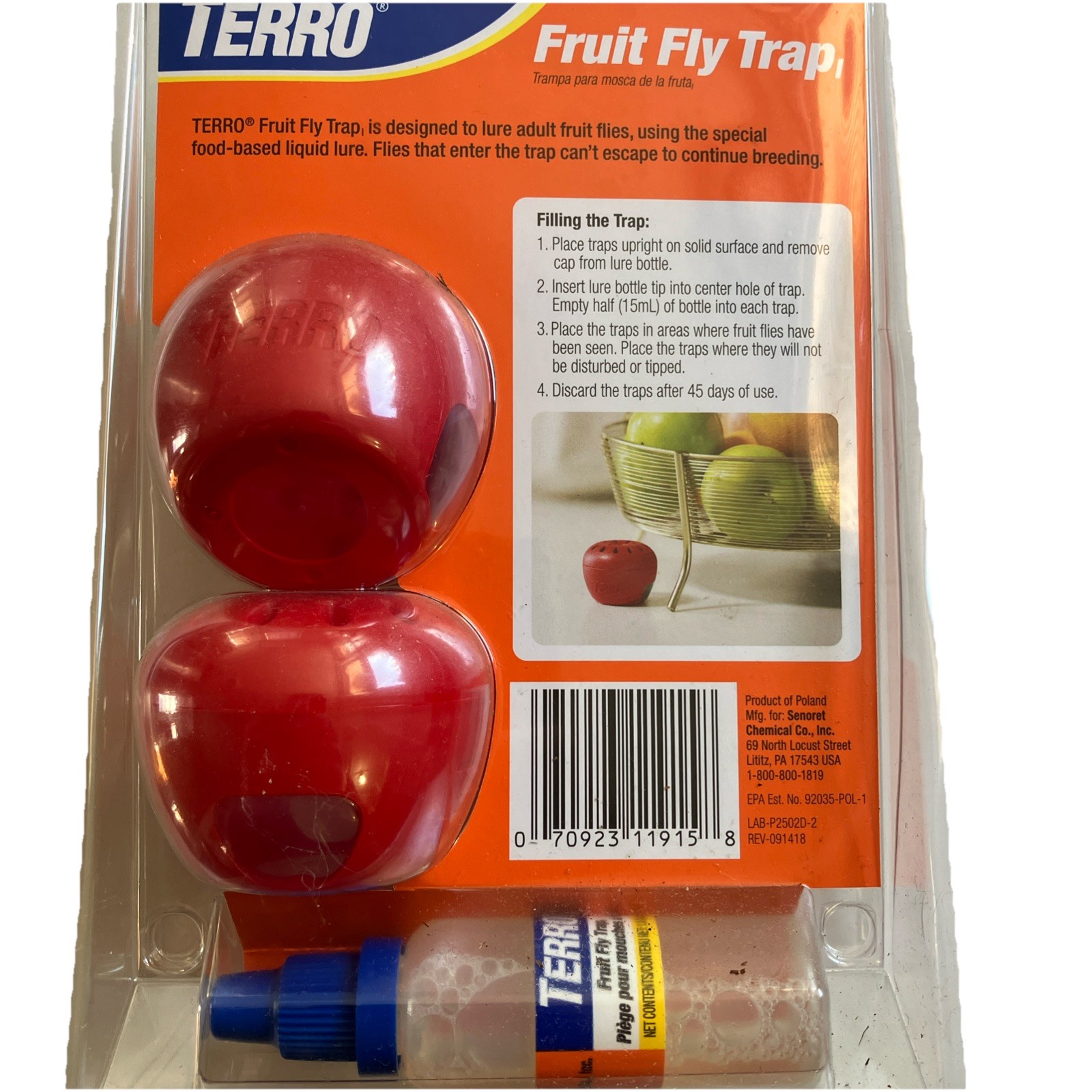 Terro Fruit Fly Trap 2 Traps w/90 Day Supply *NEW* d2