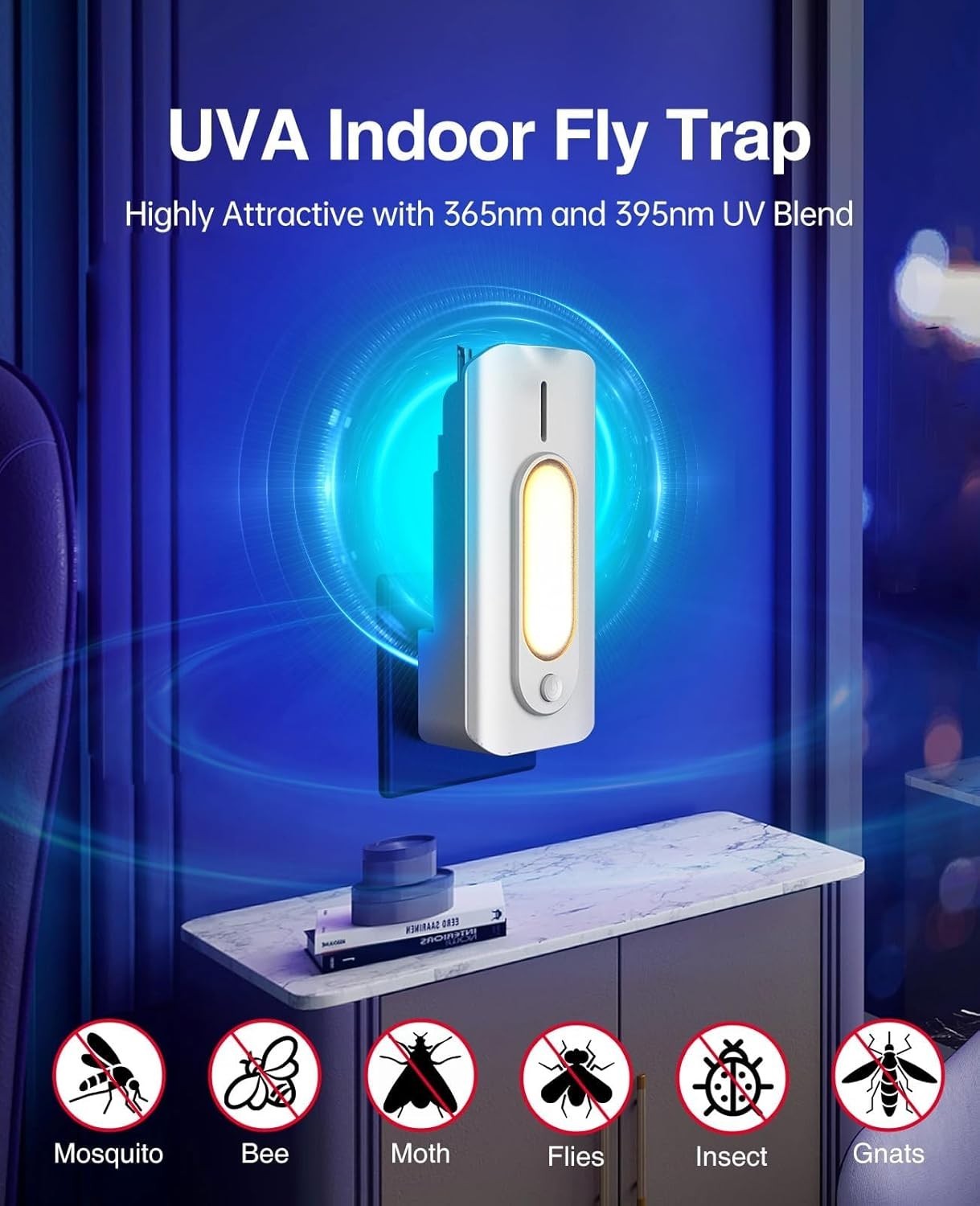 Indoor Fly Trap Plug-in Insect Killer w/ Night Light – Fruit Fly Gnat Mosquito M