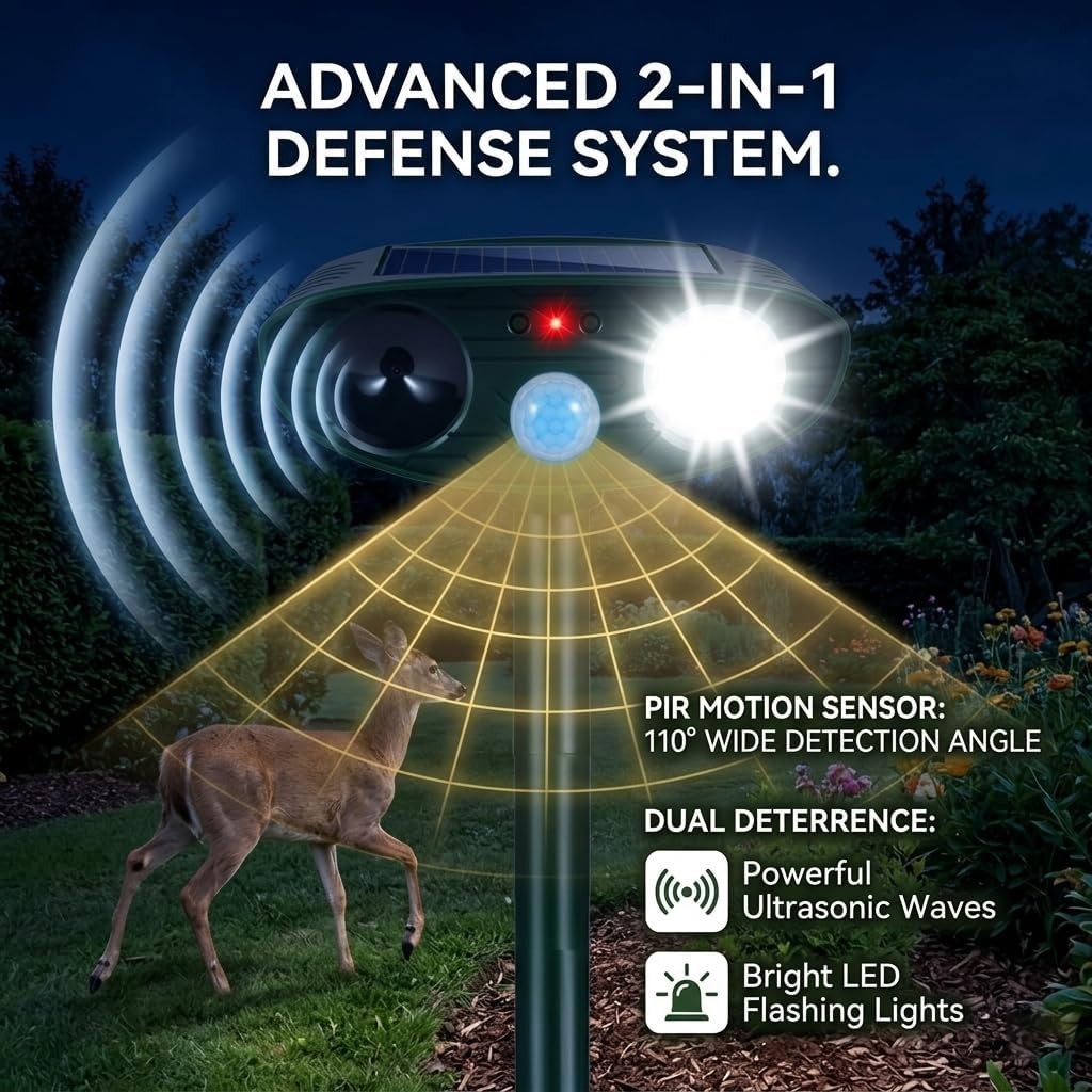 2Pack Sonic Fortress Pro Deer Repellent Solar Ultrasonic Animal Repellent Outdoo