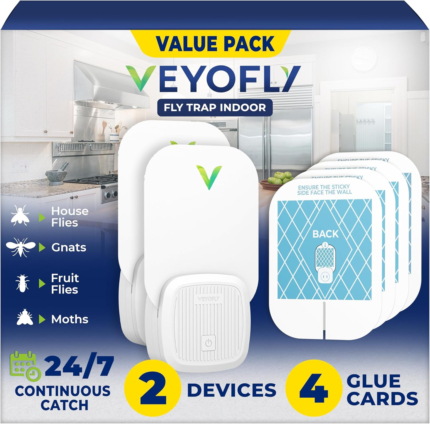Indoor Fruit Fly & Gnat Traps – 2 Devices + 4 Refills, Plug-In Bug Catcher