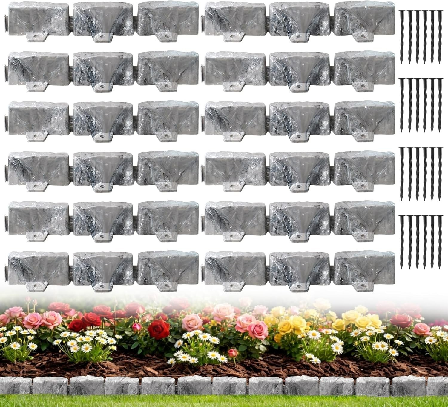 Landscape Edging Garden Edging Border Faux Stone Edging,17FT x 2.75 in Tall