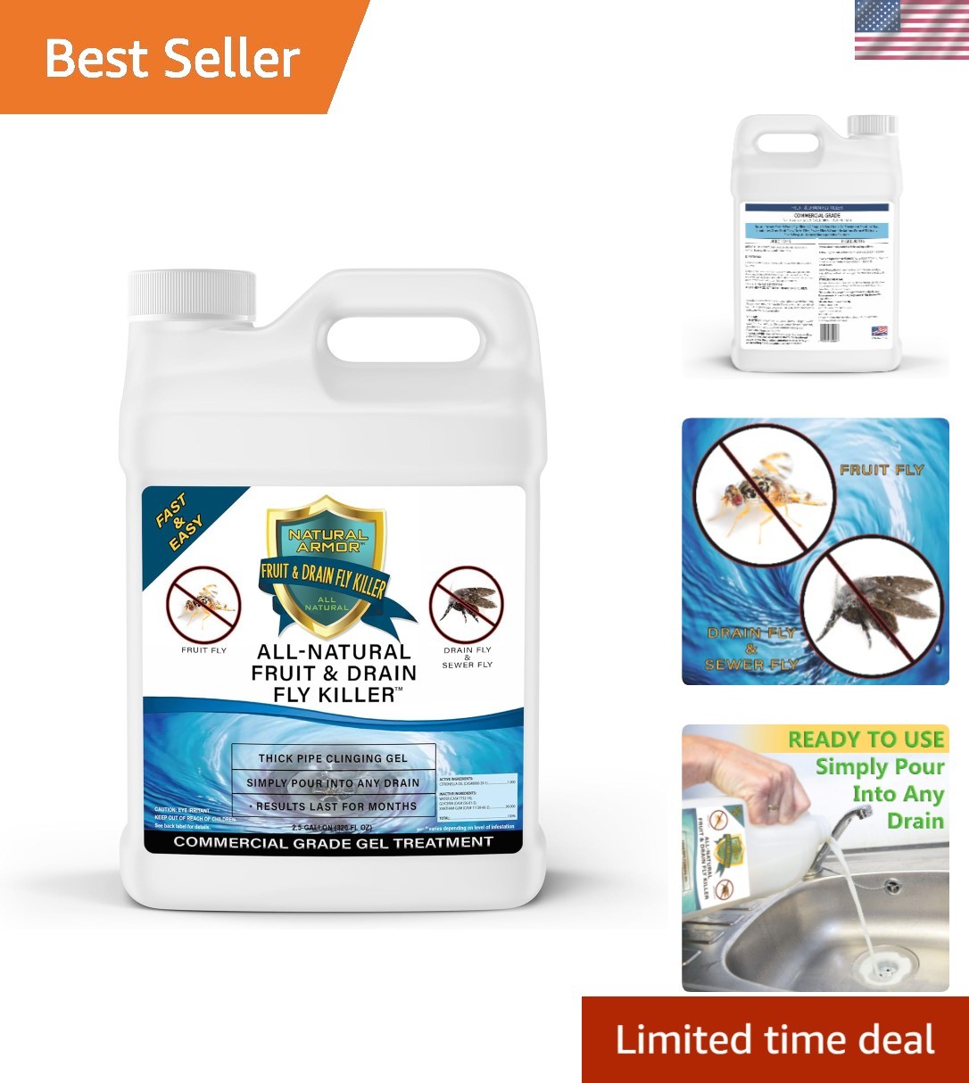1 Gallon Commercial Drain Gel – Eliminates Fruit Fly & Gnat Infestations Safely