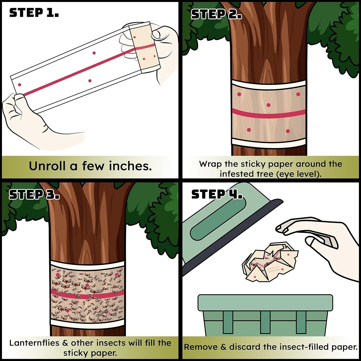 , Spotted Lantern Fly Tree Trap – 4 Rolls (30 Feet Each Roll) – Lanternfly Tree