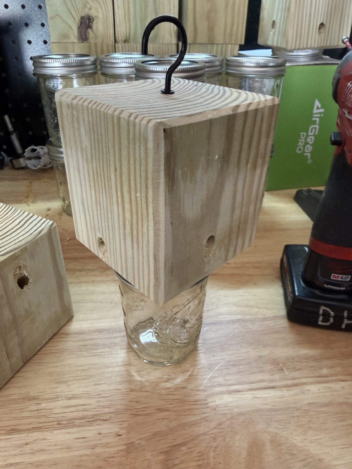 Handmade Soft Pine Carpenter Bee Trap W/ Jar & Hook – Works Great!!