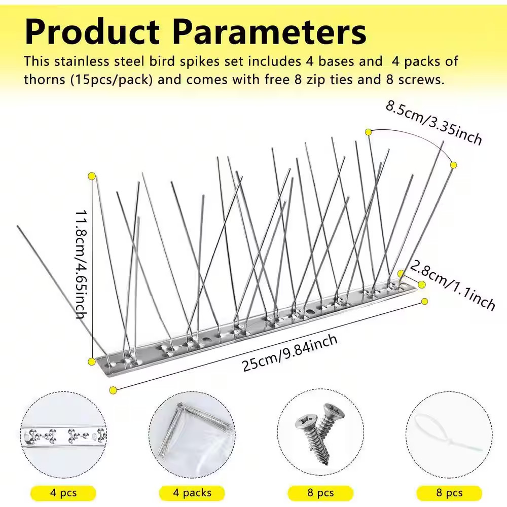 Bird Spikes Series 3.28 Ft. 1.1 In. Bird Deterrent Spikes Outdoor Stainless Stee