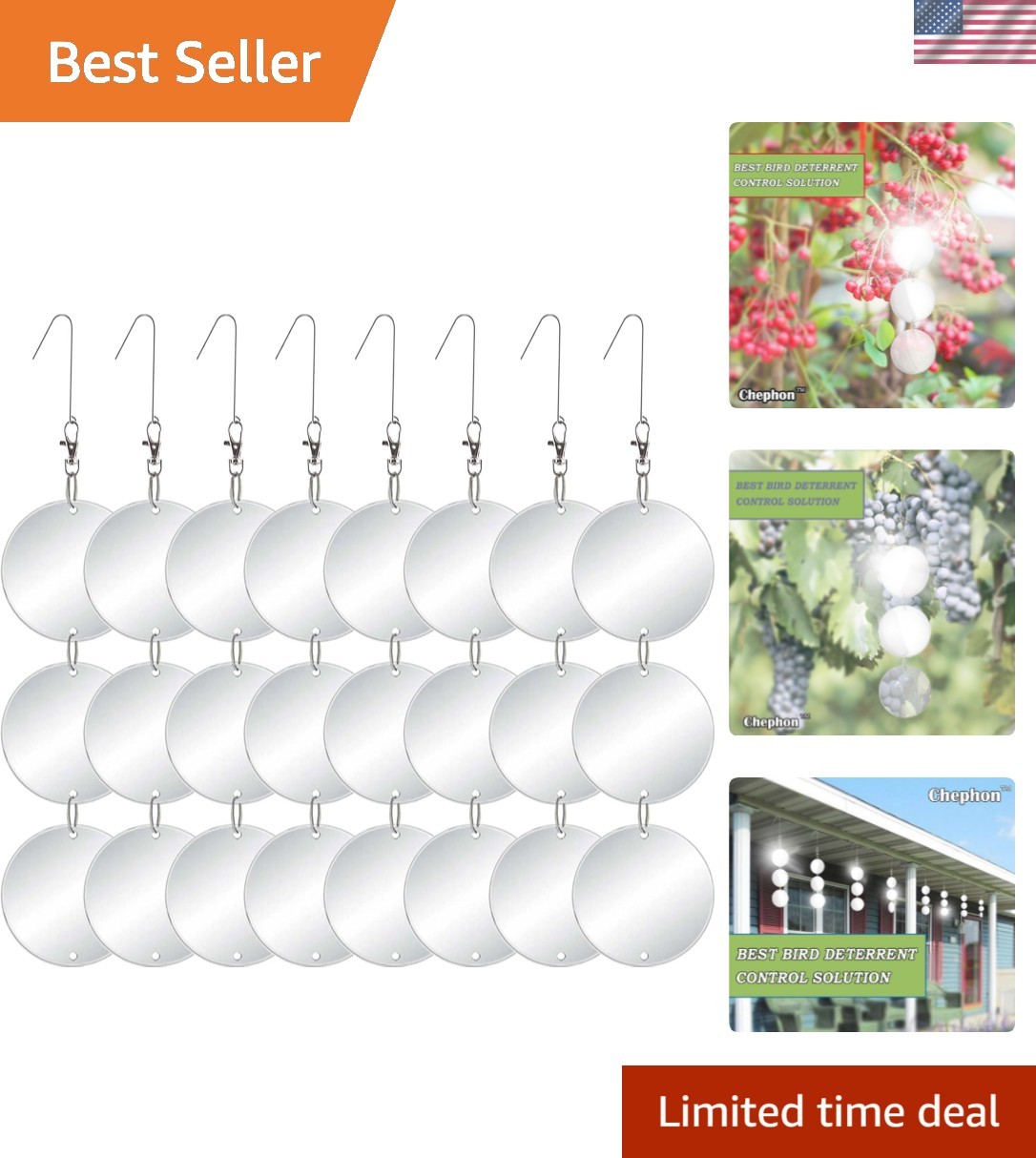 Classic Silver Bird Scare Discs Set – 24 Large Reflective Devices for Determent