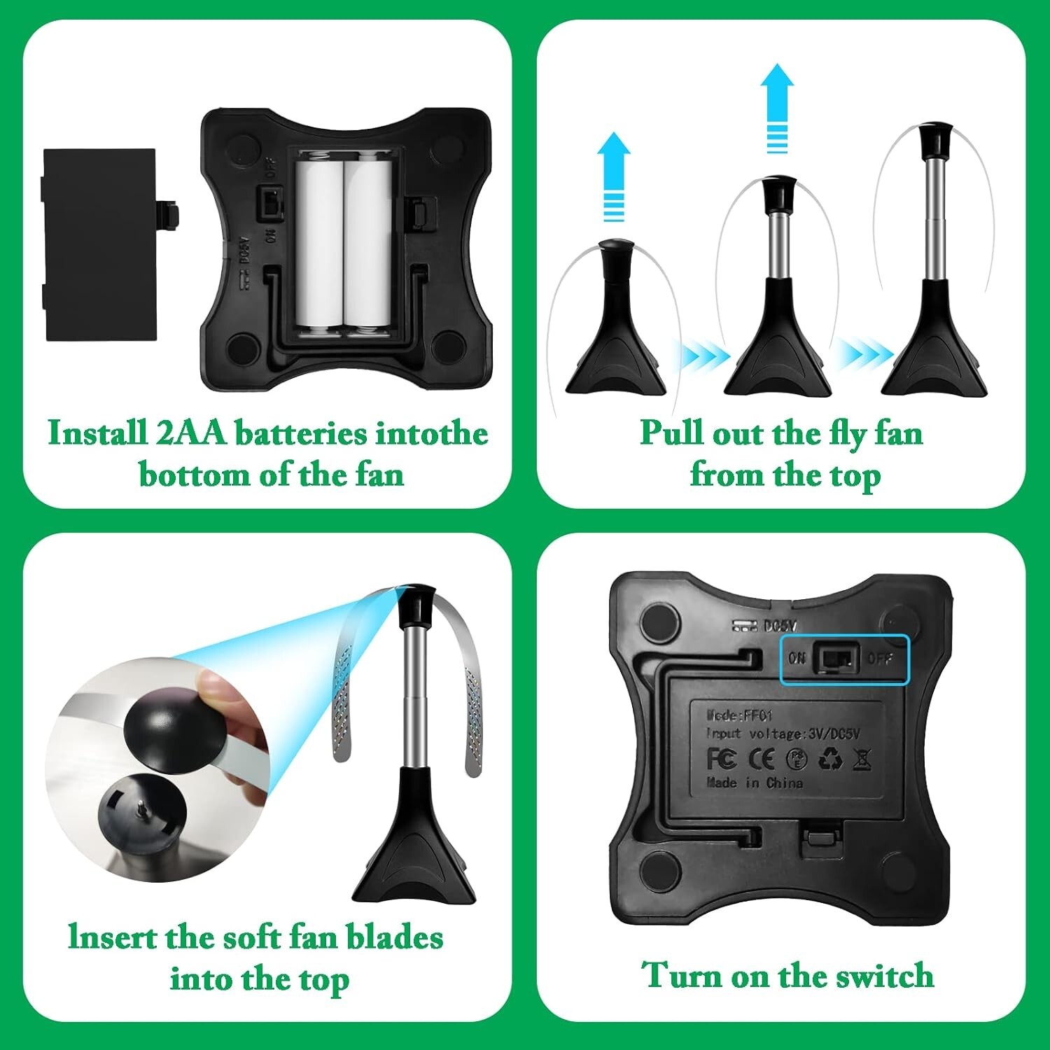 2-4PCS Fly Repellent Fans for Tables with Holographic Blades