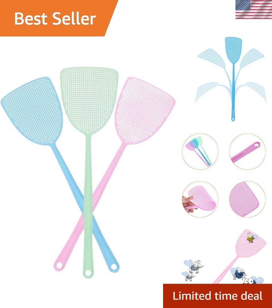 3-Pack Flexible Fly Swatters – Safe, Manual Pest Control in Assorted Colors