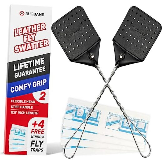 2 Leather Fly Swatter for Indoors. Long Handle, Heavy Duty Fly Swatter Manual