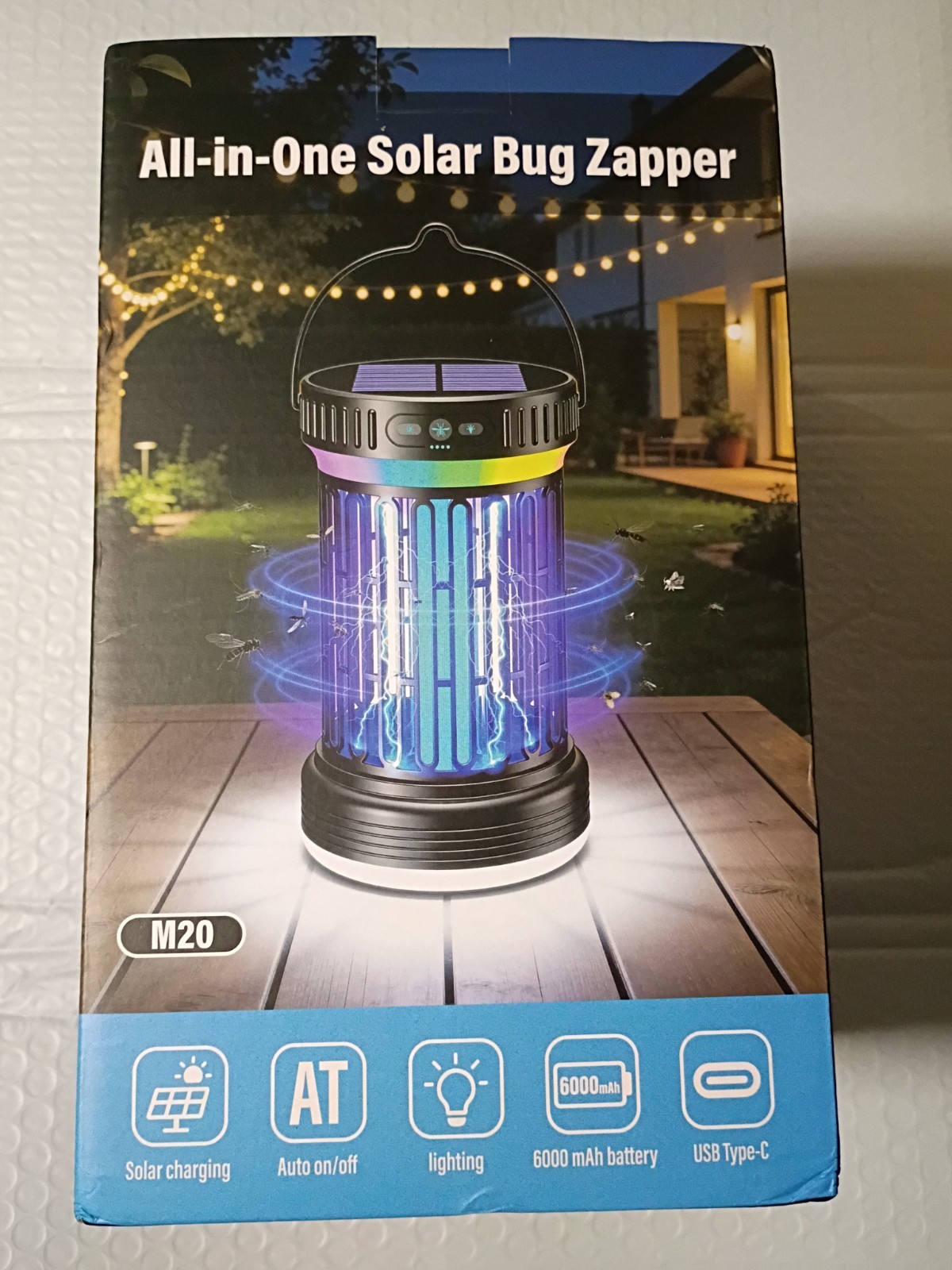 Solar Bug Zapper Lantern M20 Black USB Type-C 6000mAh Indoor/Outdoor (NIB)