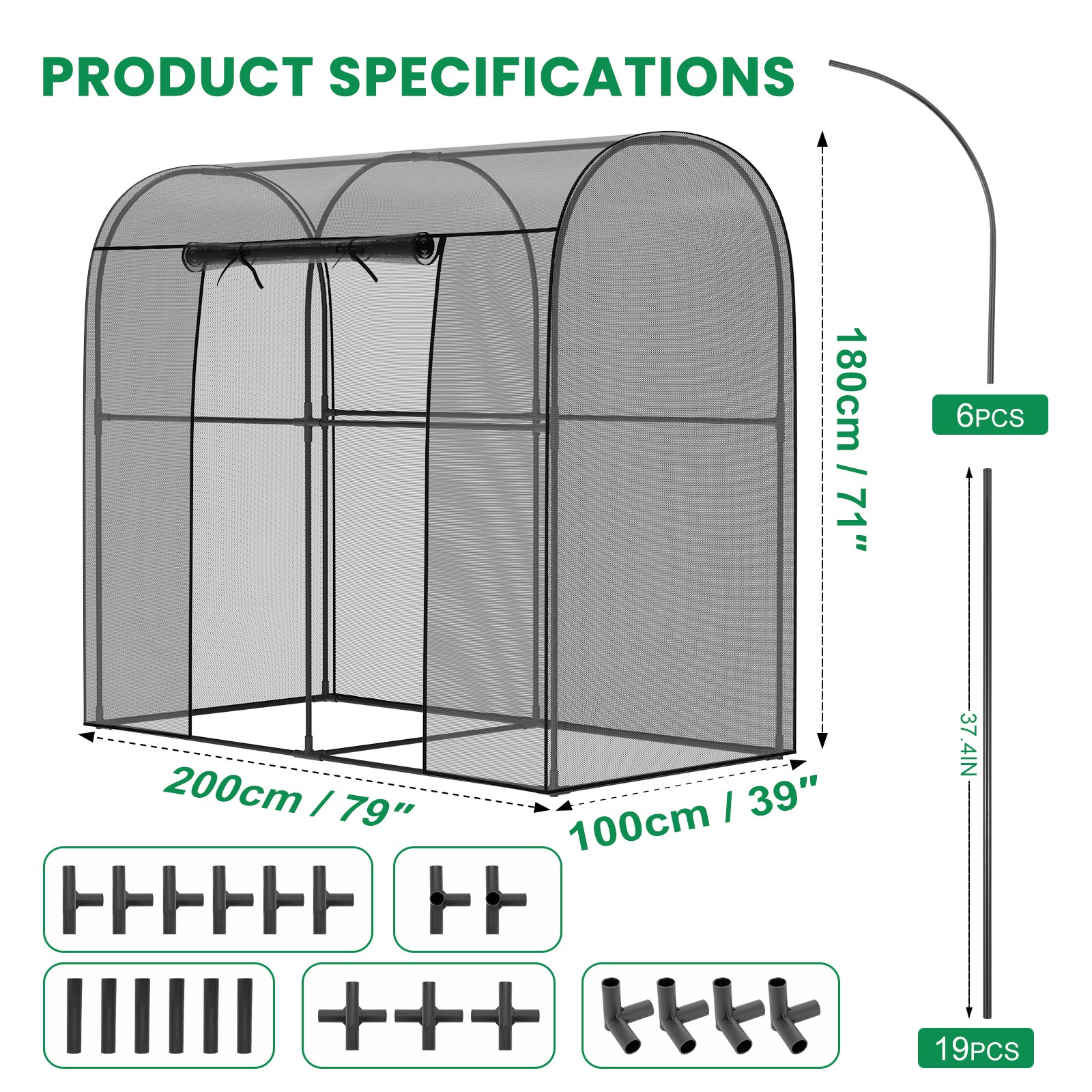 12x4x6FT Walk-in Mesh Crop Cage Plant Cover Protection Tent For Vegetable