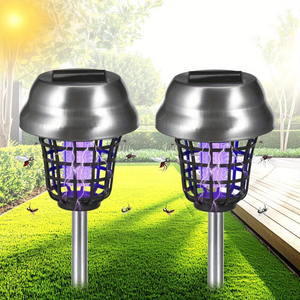 Large Solar Mosquito Lamp 2pcs – Stainless Steel LED Insect Zapper for Garden