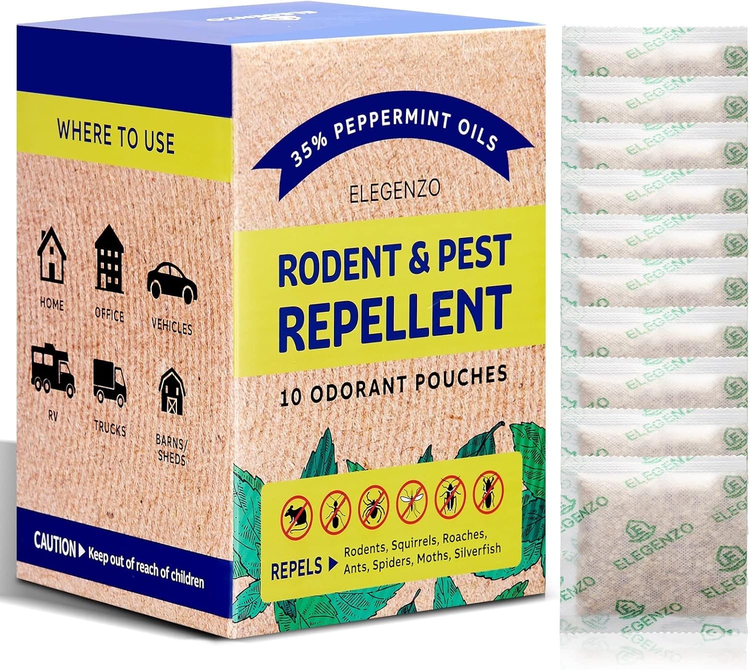 Natural Pest & Rodent Repellent Pouches with Peppermint Oil – 10 Pouch Pack
