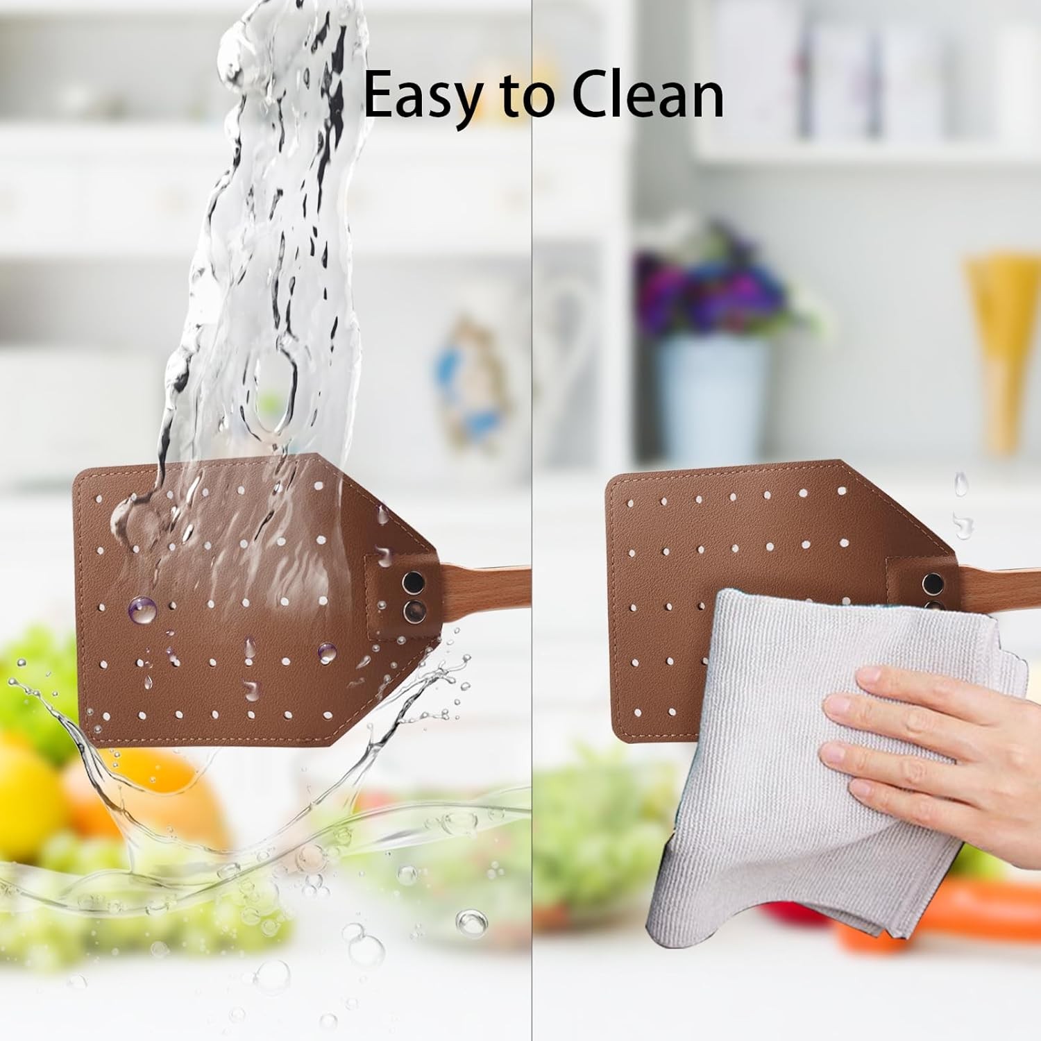 2 Pack Sturdy Leather Fly Swatter for Indoors – (19.7”)Long Handle Heavy Duty Wo