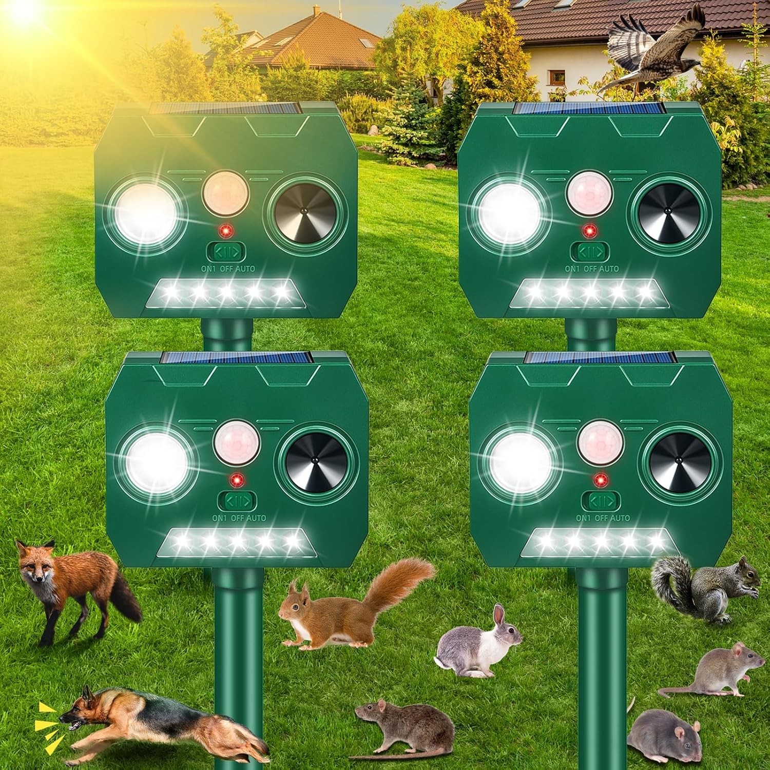 4PCS Solar Ultrasonic Repellent Outdoor Cat Squirrel Rabbit Deer Repellent