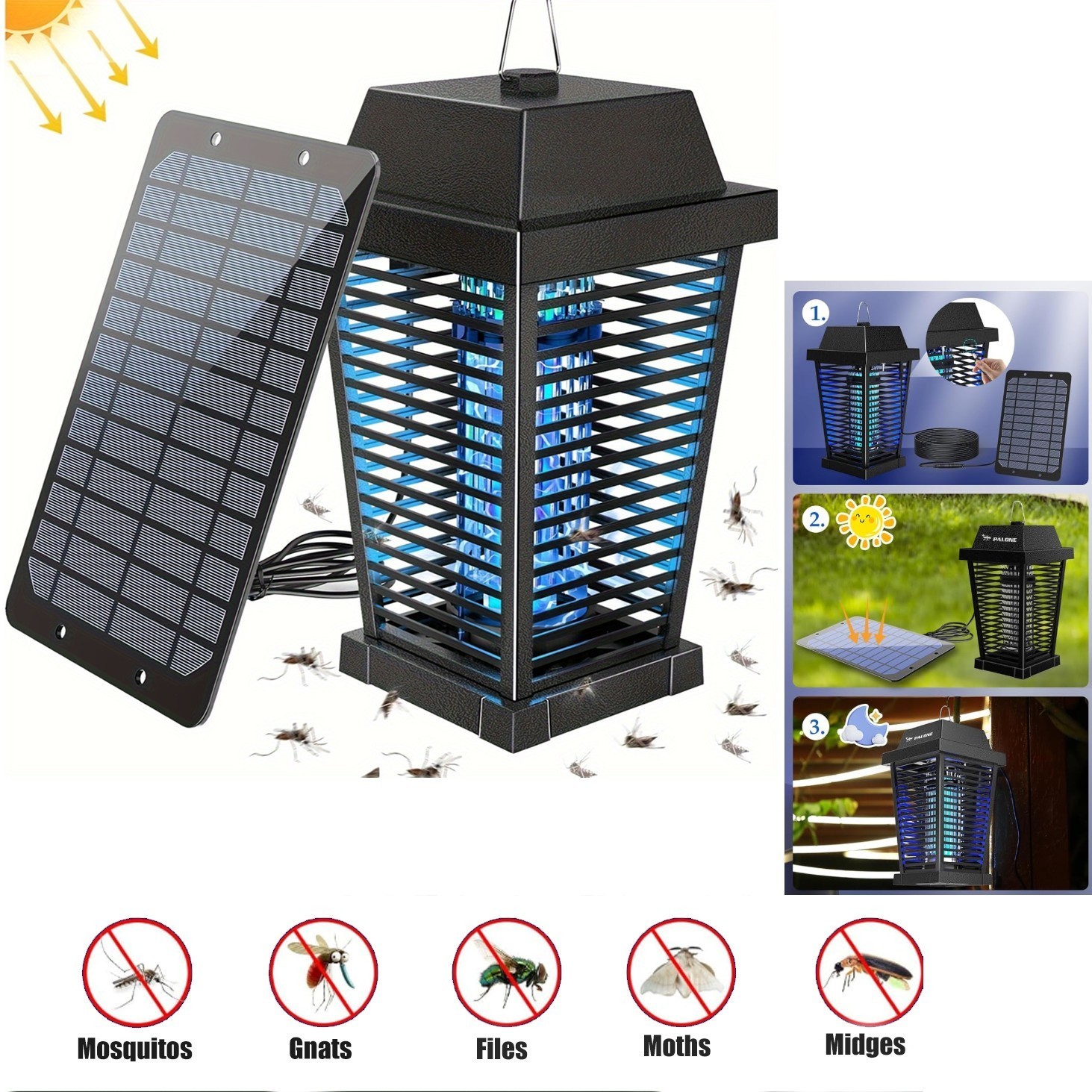 4500V Electric Solar Bug Zapper Outdoor, Mosquito Zapper Waterproof Fly Zapper,l