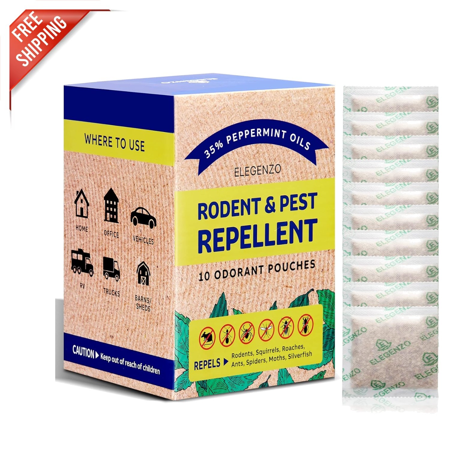 Natural Pest & Rodent Repellent Pouches with Peppermint Oil – 10 Pouch Pack