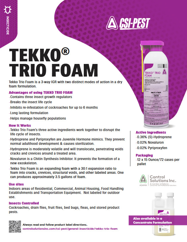 15 oz Tekko Trio Foam IGR Insect Control Roaches Drain & Fruit Flies Fleas ETC
