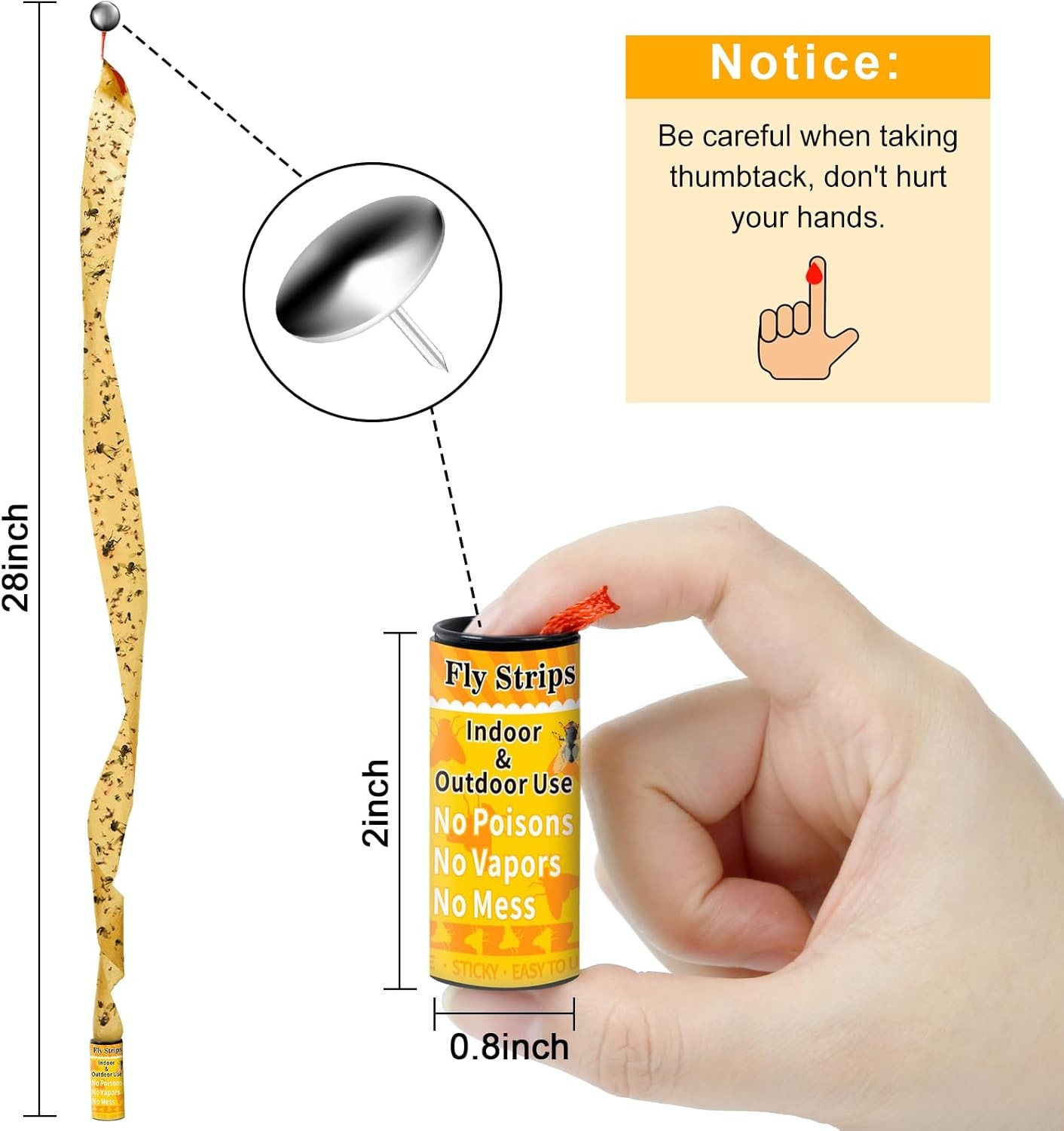 60 Pack Sticky Fly Strips Hanging Ribbon Paper Traps Indoor Outdoor Gnat Catcher