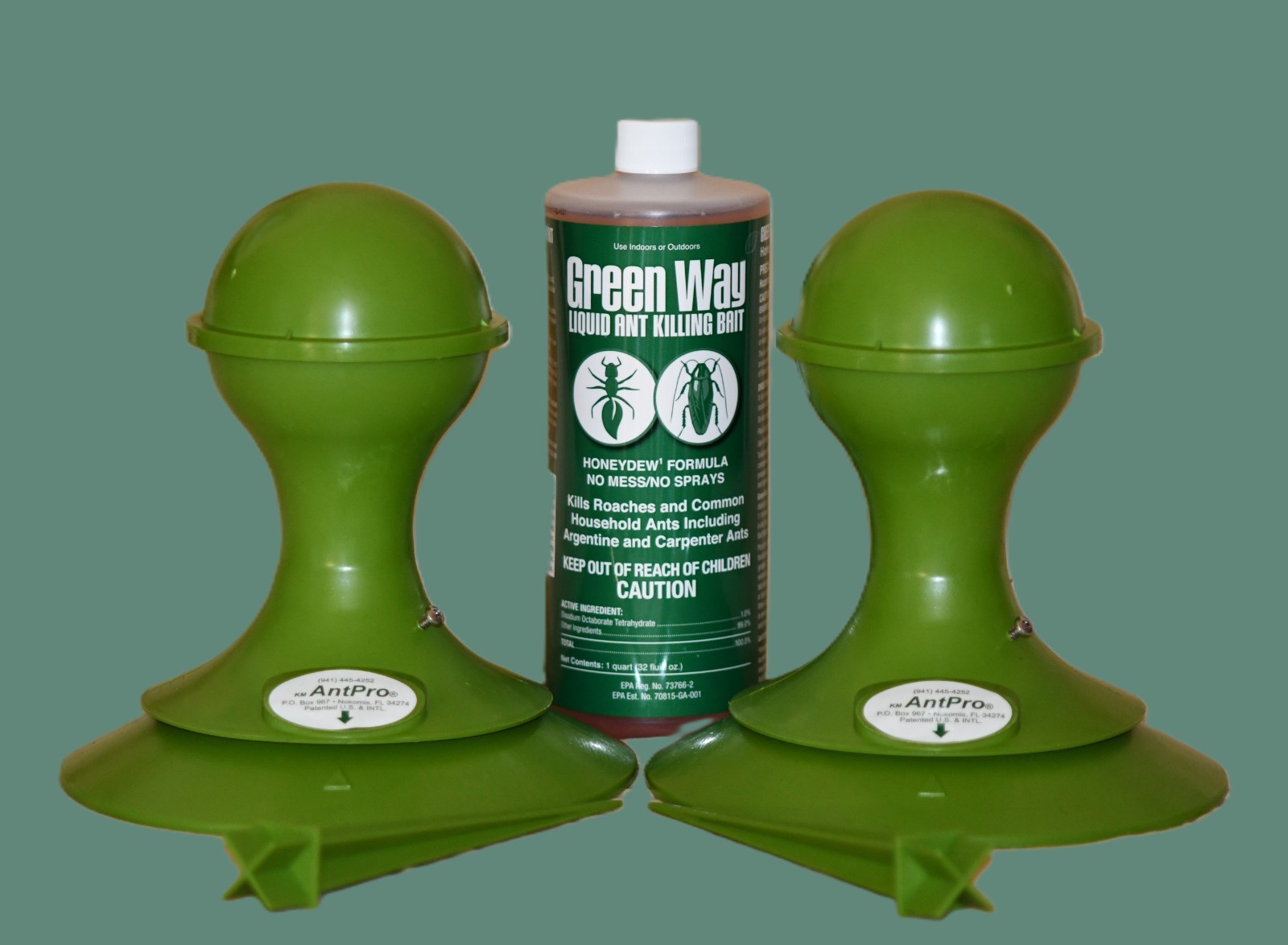 KM AntPro Eco-Friendly Ant Bait Kit – 2 Dispensers plus 1 Qt. of Green Way Bait