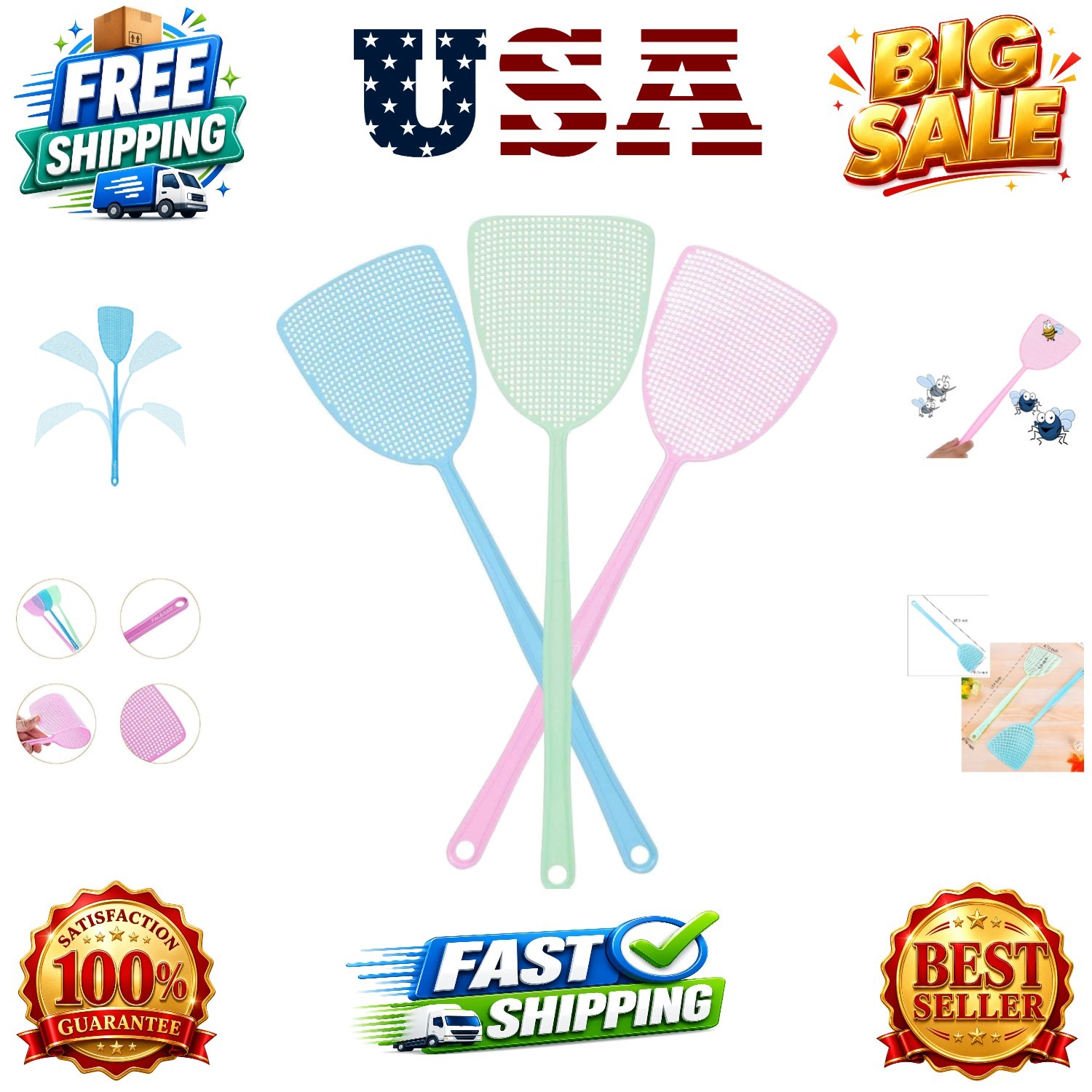 Fly Swatter, Strong Flexible Manual Swat Set Pest Control, Assorted Colors 3 …