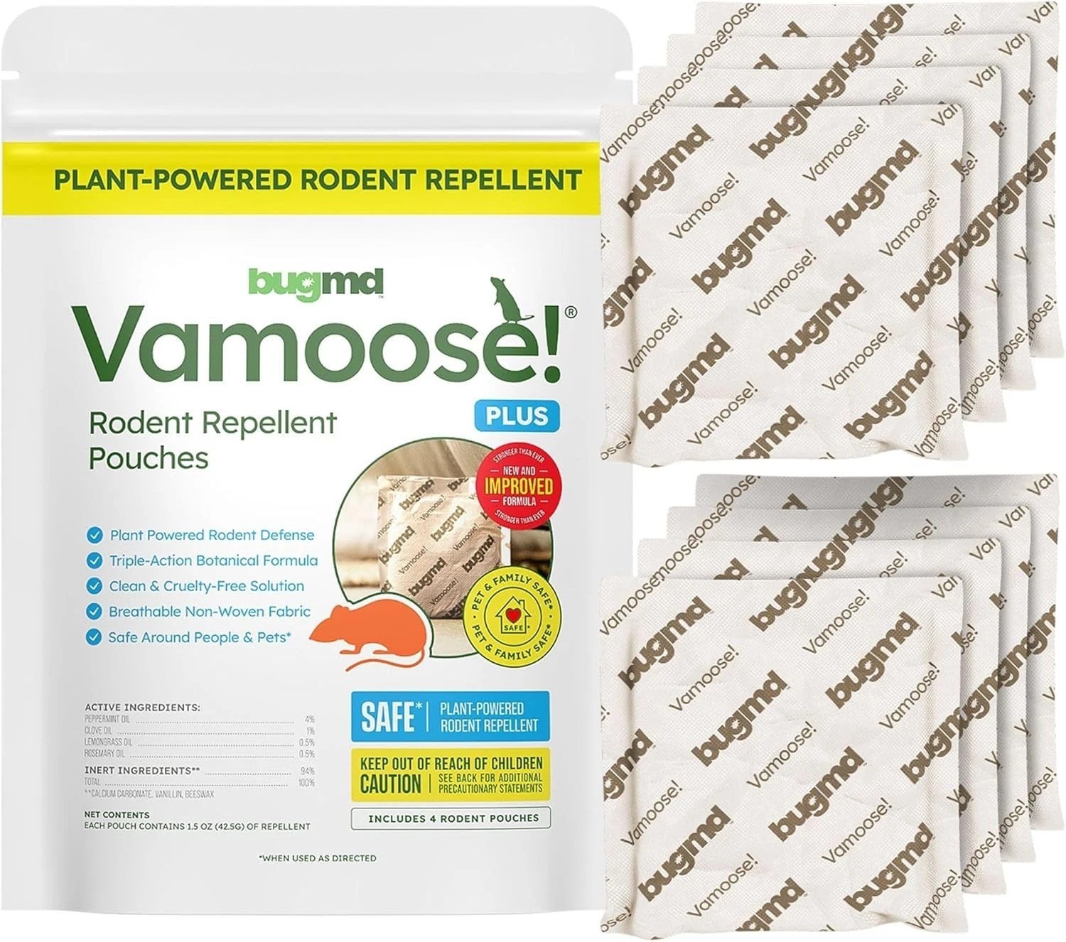 Powerful 8-Pouch Mouse Repellent, Natural Peppermint Oil, Safe Rodent Deterrent