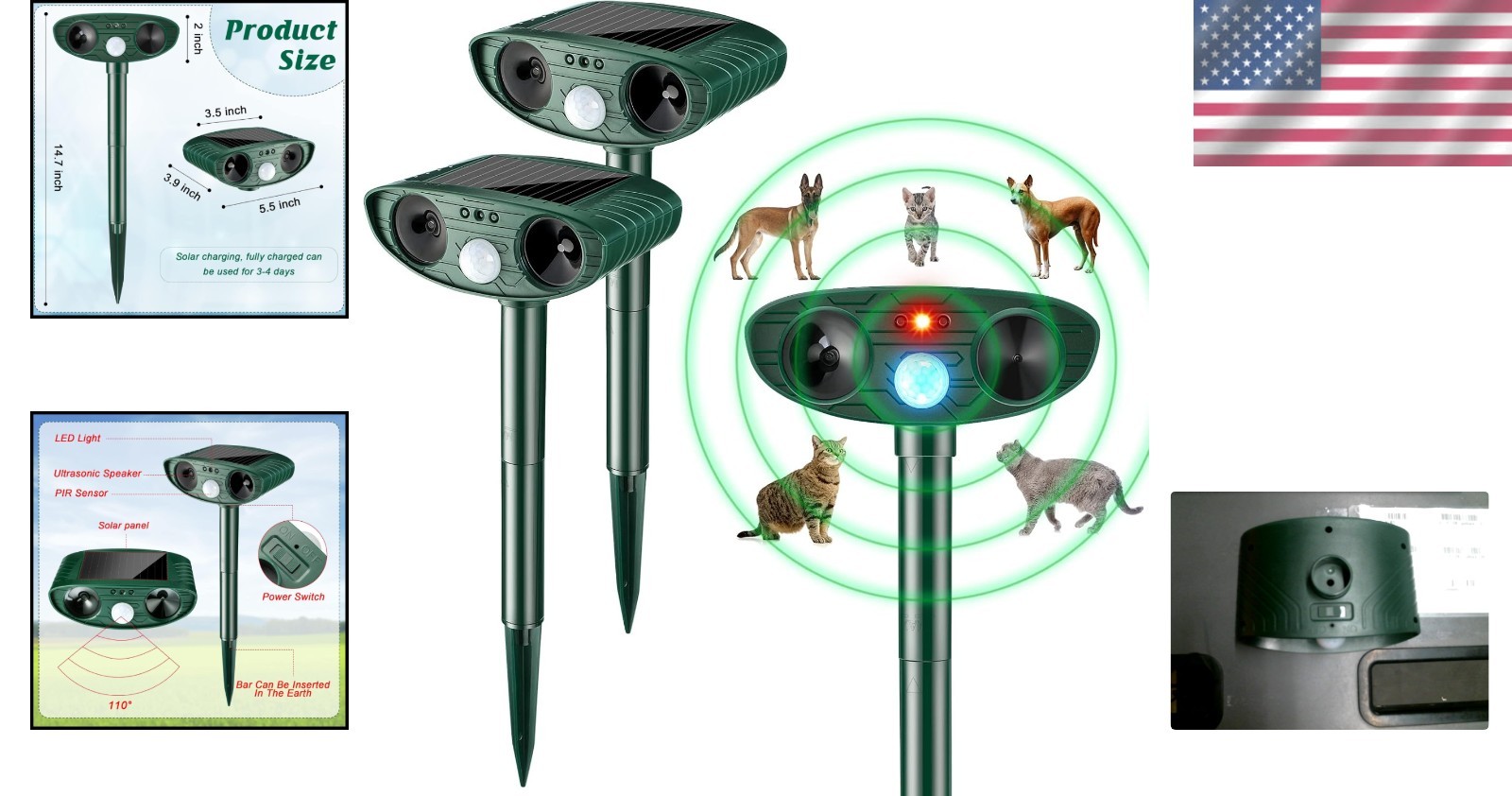 Waterproof Ultrasonic Animal Repellent with Motion Sensor – Modern Green Design