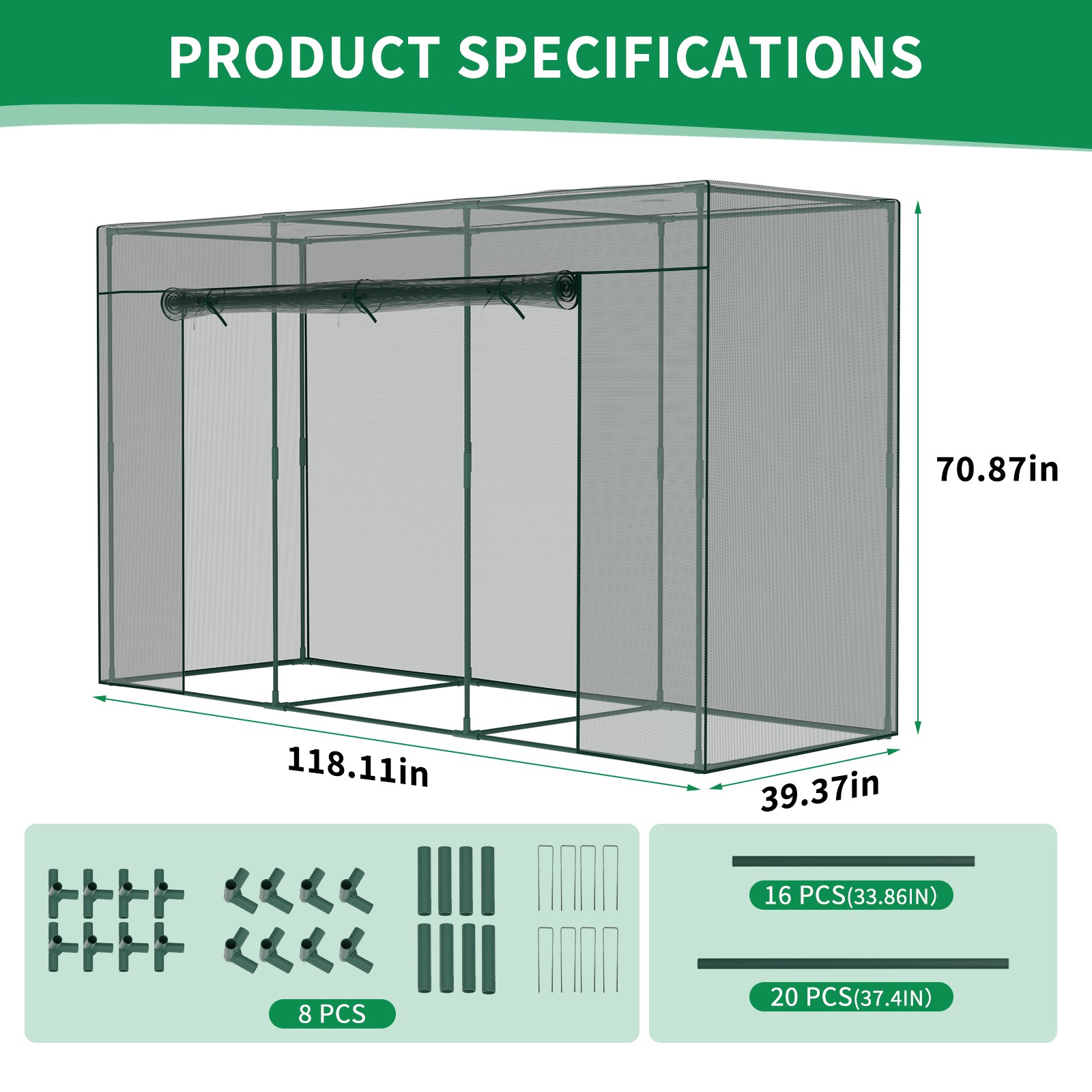 12x4x6FT Walk-in Mesh Crop Cage Plant Cover Protection Tent For Vegetable